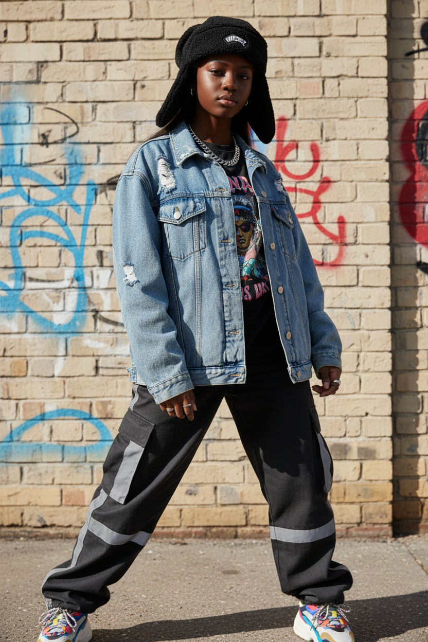 Street — Black Teen Girl Brick Wall