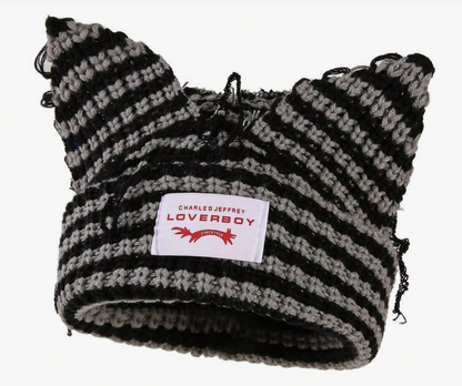 Charles Jeffrey LOVERBOY Cat Ear Beanie — Black & Grey