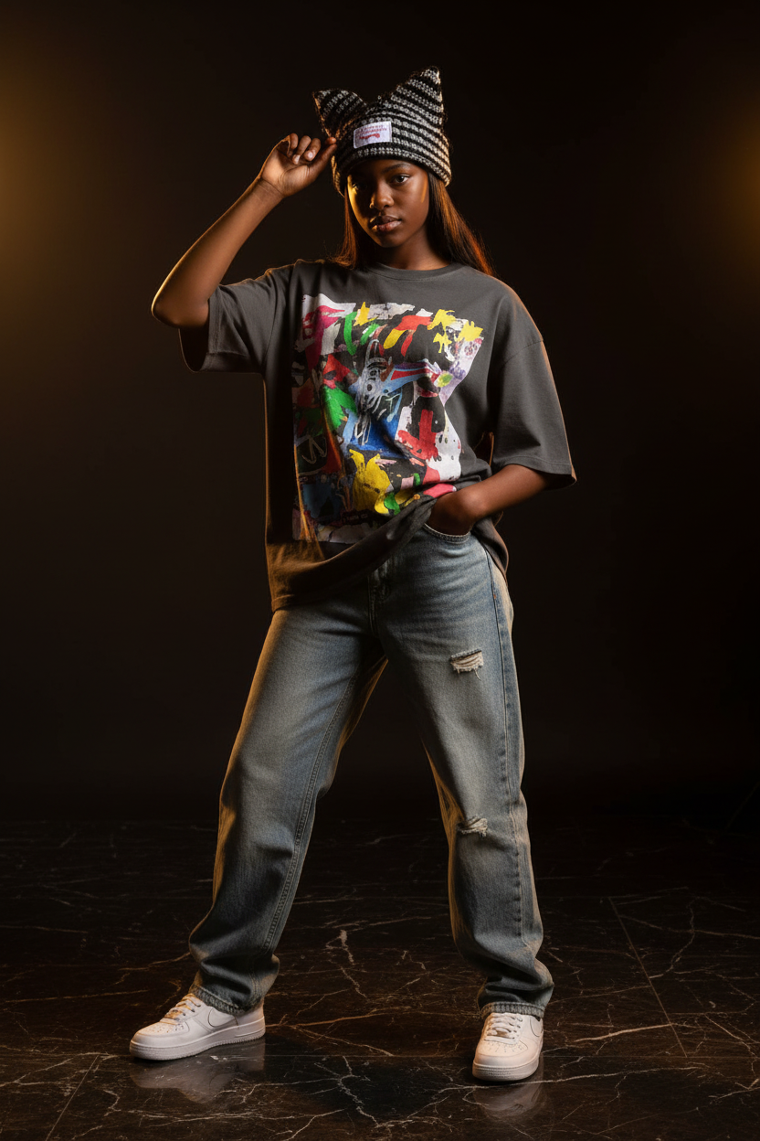 Dark Studio — Black Teen Girl Grey Crochet
