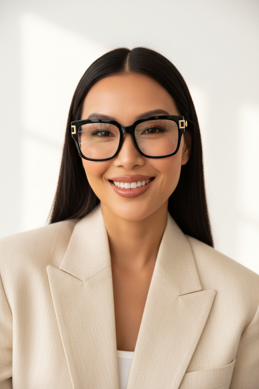 Lovelle Black Square Optical - Asian Female Bright Studio