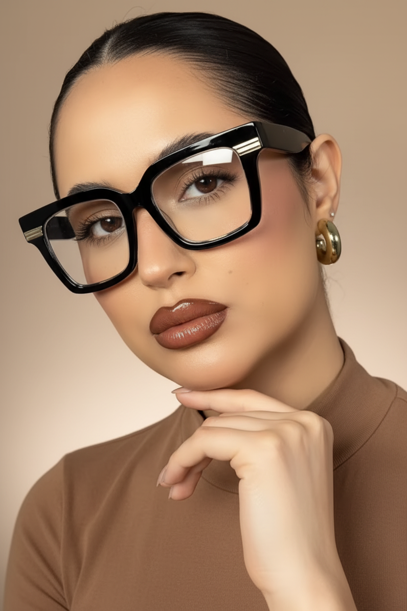 Lovelle Black Square Optical - Mixed Race Editorial