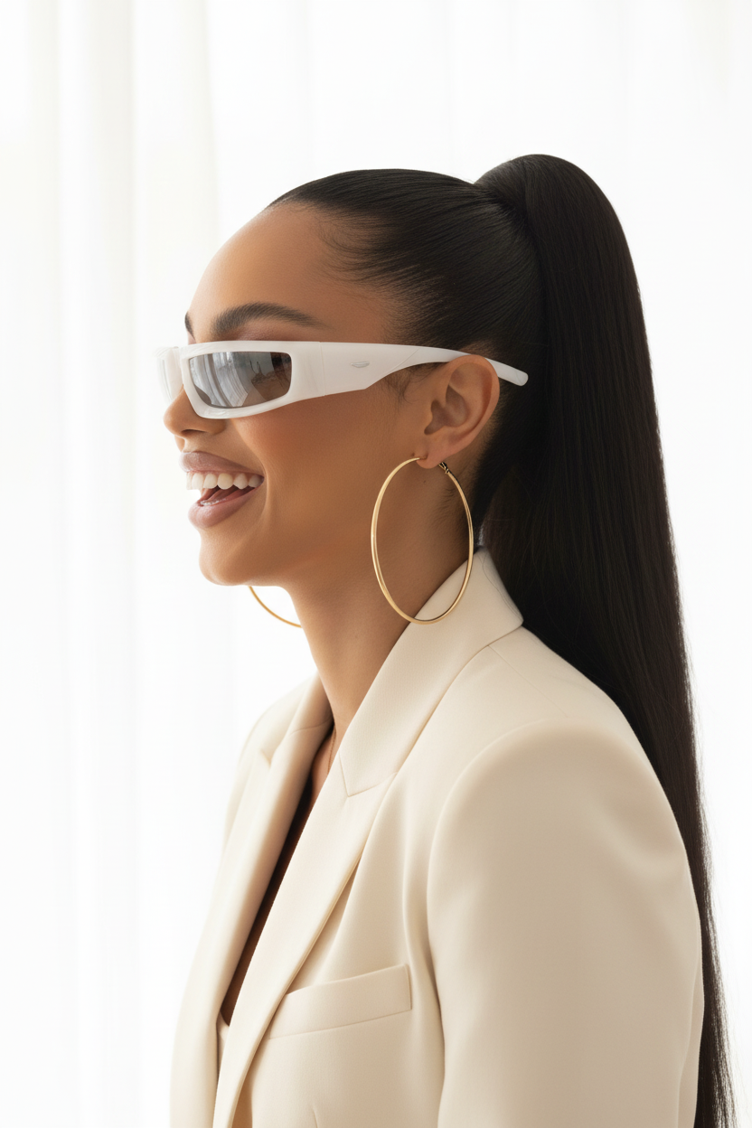 Lovelle White Wrap - Side Profile Laugh
