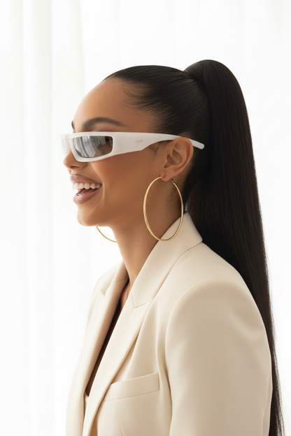 Lovelle White Wrap - Side Profile Laugh