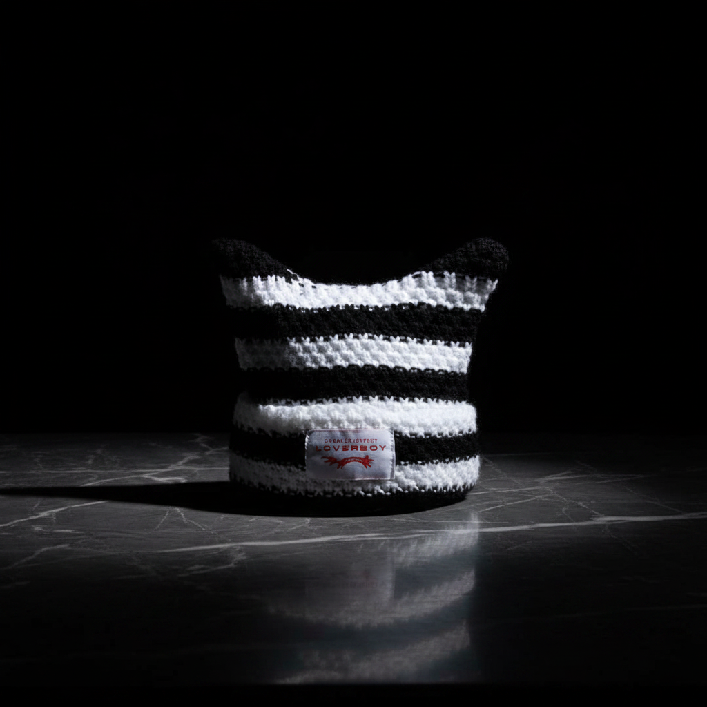 LOVERBOY Cat Ear Beanie Black & White — Luxury Editorial
