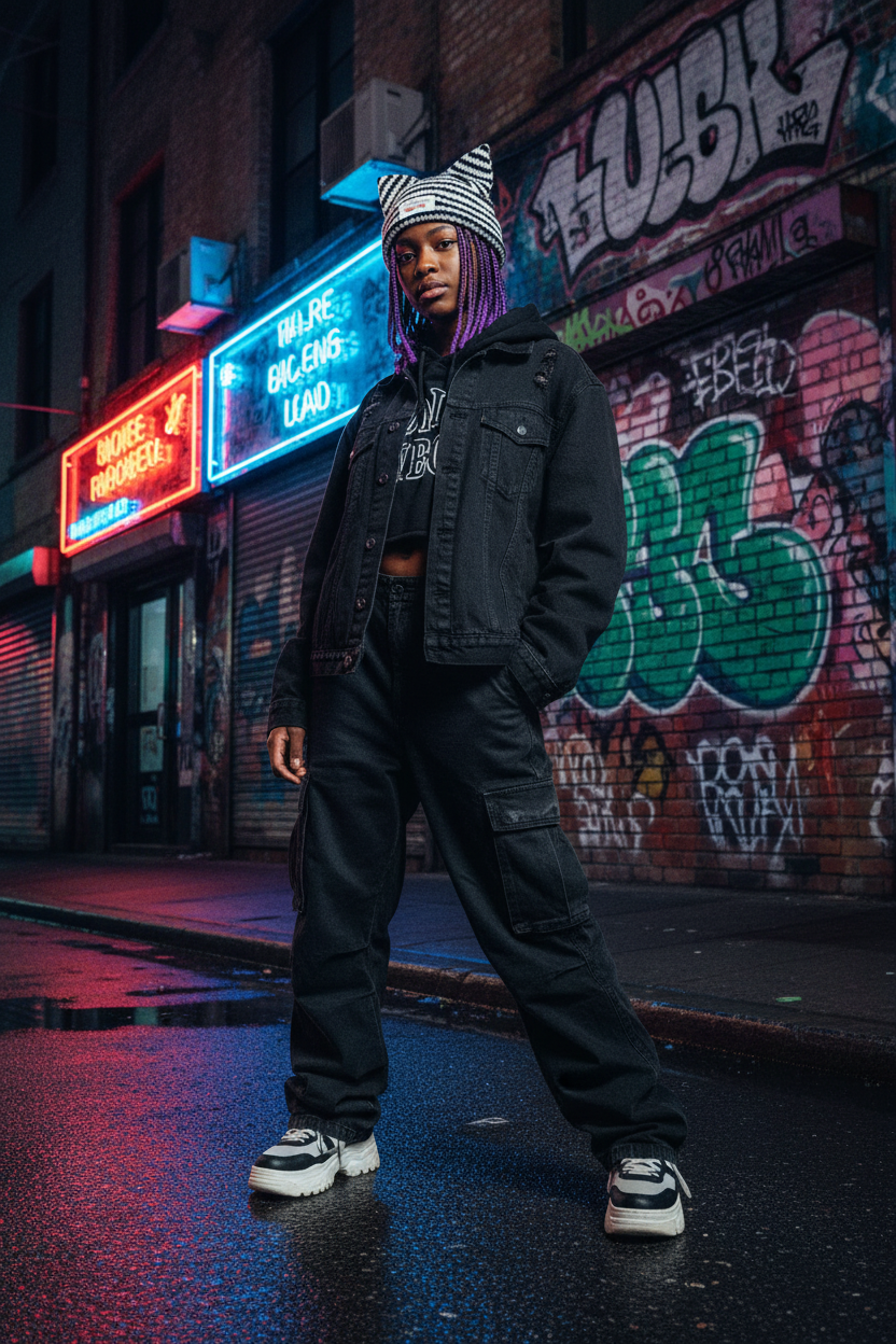 Street — Black Teen Girl Neon City