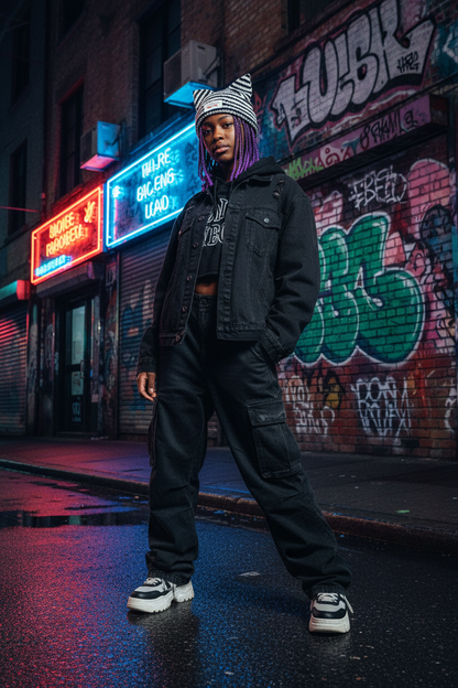 Street — Black Teen Girl Neon City