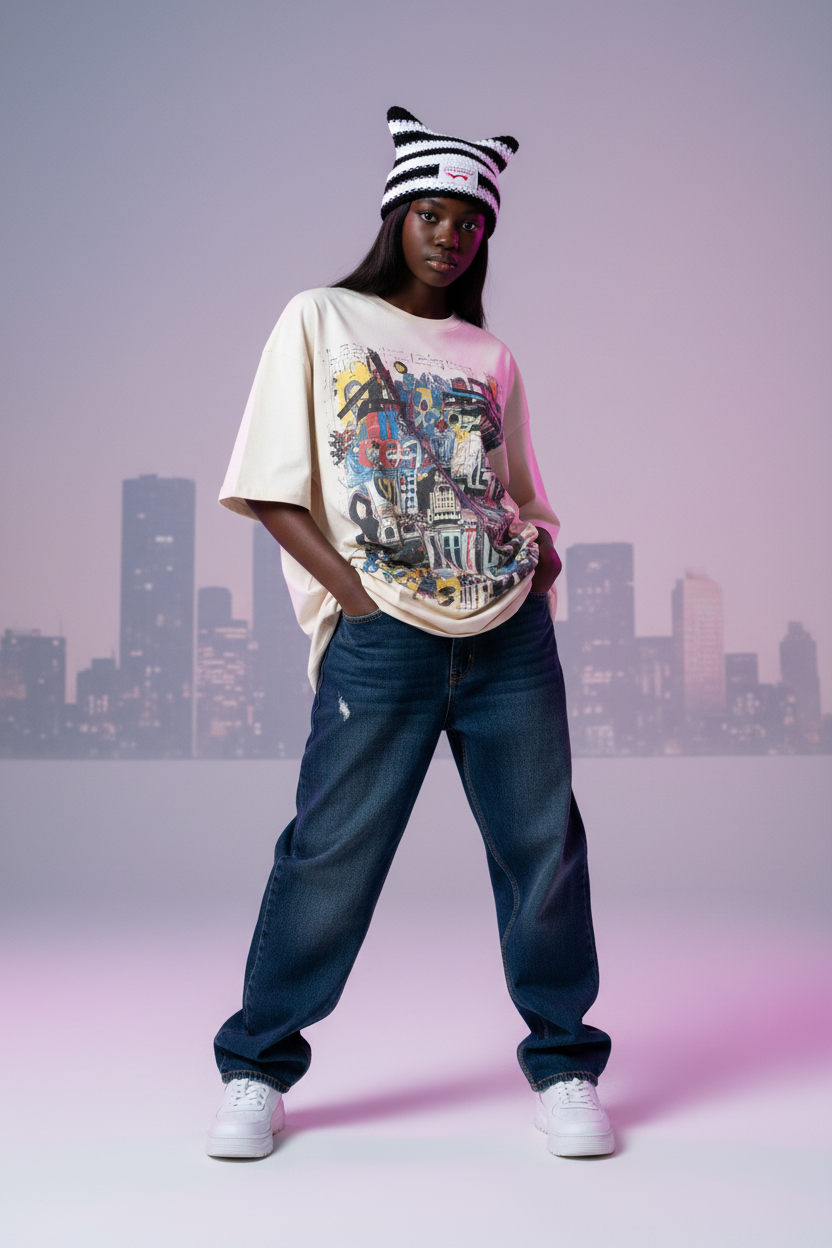 Studio Street — Black Teen Girl Chunky Stripe